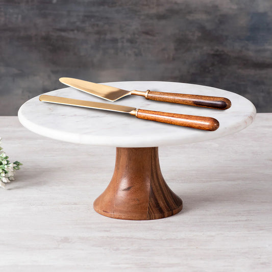 Brawnie Cake Server - Set Of 2 with Marble Cake Stand