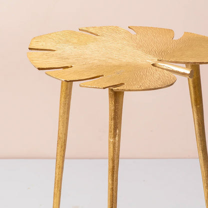 Cosmo Aluminium Leaf End Table in Gold Color Set of 2