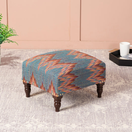 Buy Crest Jacquard Wooden Footrests in Blue Color Online