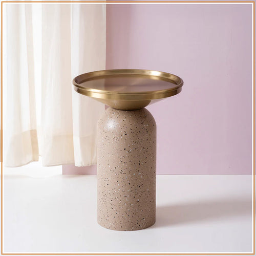 Modern Metallic Barrel Side Table for Living Room in Gold Color | Nestroots
