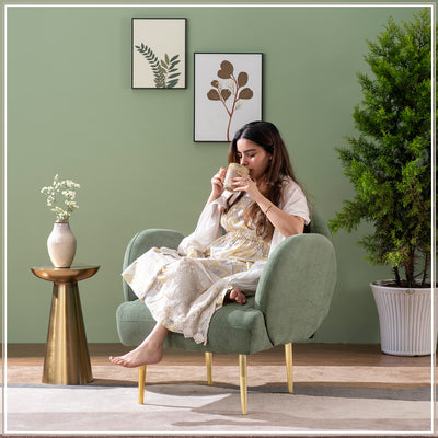 Mellow Loopback Lounge ArmChair in Green Color | Nestroots