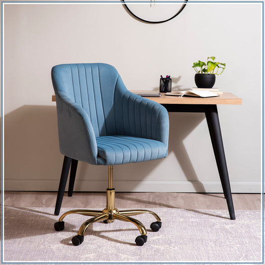 Luxurious Velvet Adjustable Office Chair With Sleek Armrest Light Blue Color | Nestroots