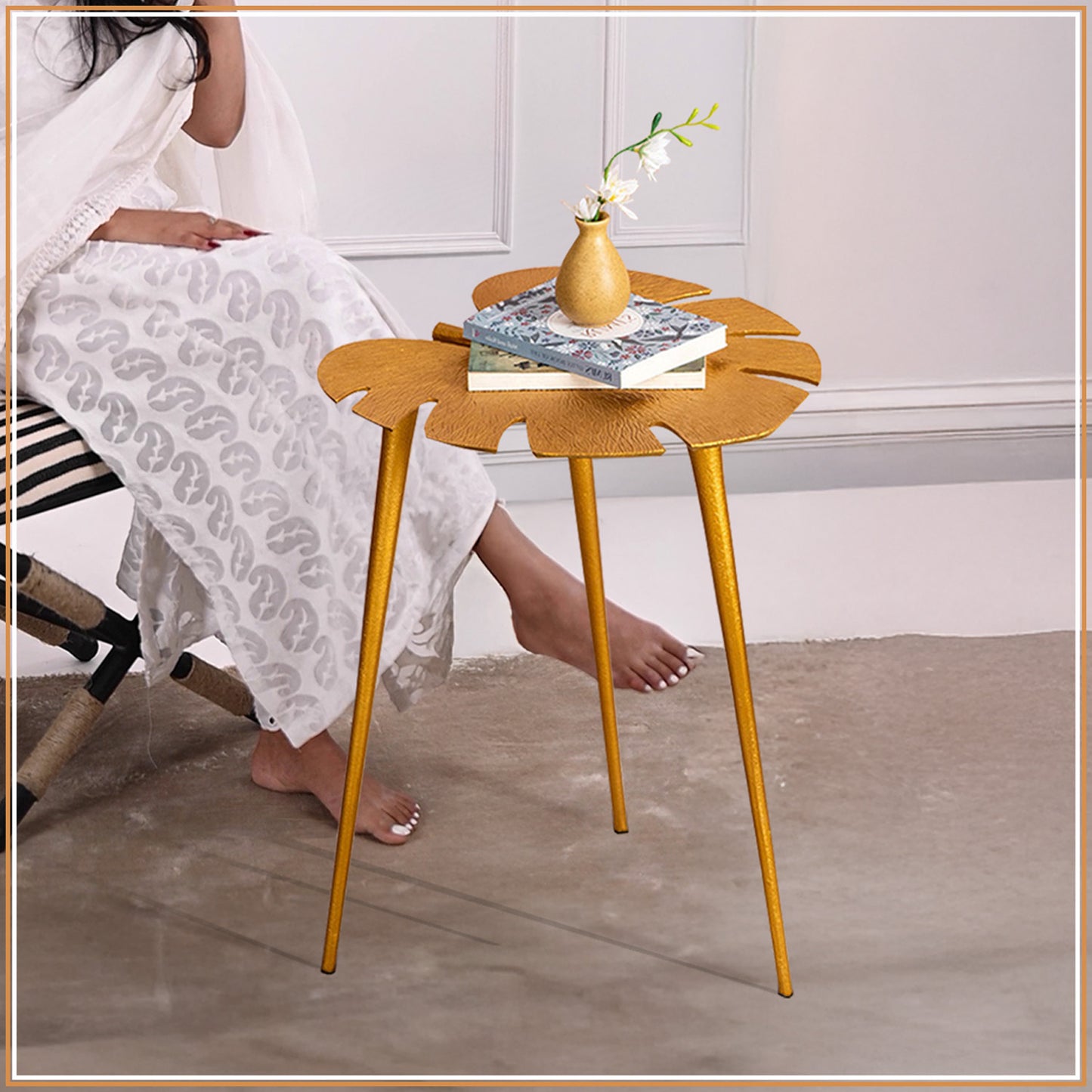Cosmo Aluminium Leaf End Table in Gold Color