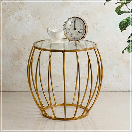 Contemporary Metallic Cage End Table in Gold Color