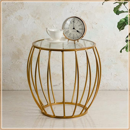 Contemporary Metallic Cage End Table in Gold Color
