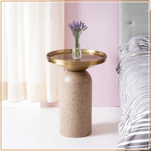 Modern Metallic Barrel Side Table for Living Room in Gold Color | Nestroots