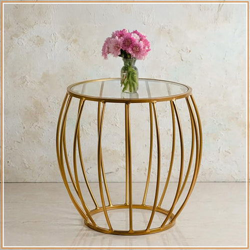 Contemporary Metallic Cage End Table in Gold Color