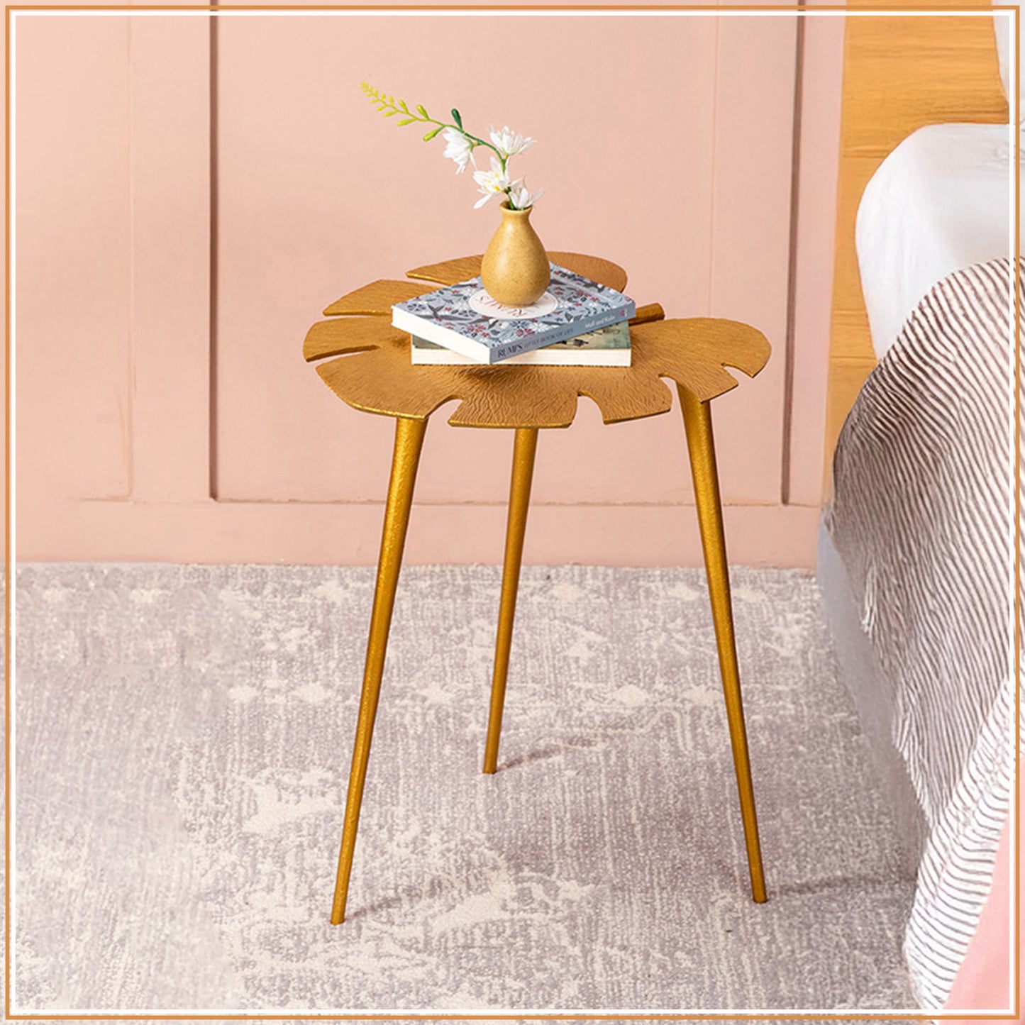 Cosmo Aluminium Leaf End Table in Gold Color