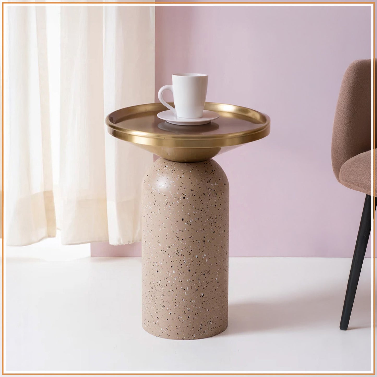 Modern Metallic Barrel Side Table for Living Room in Gold Color | Nestroots