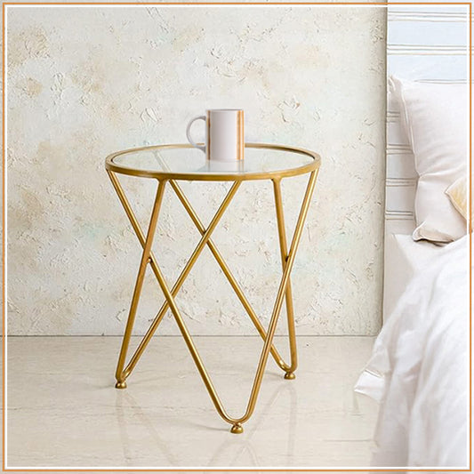 Contemporary Metallic Cross End Table in Gold Color