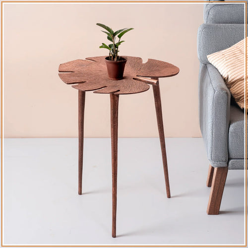 Cosmo Aluminium Leaf End Table in Copper Color