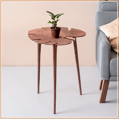 Cosmo Aluminium Leaf End Table in Copper Color