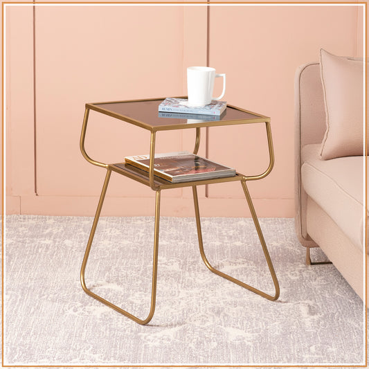 Contemporary Metallic tiered End Table in Gold Color