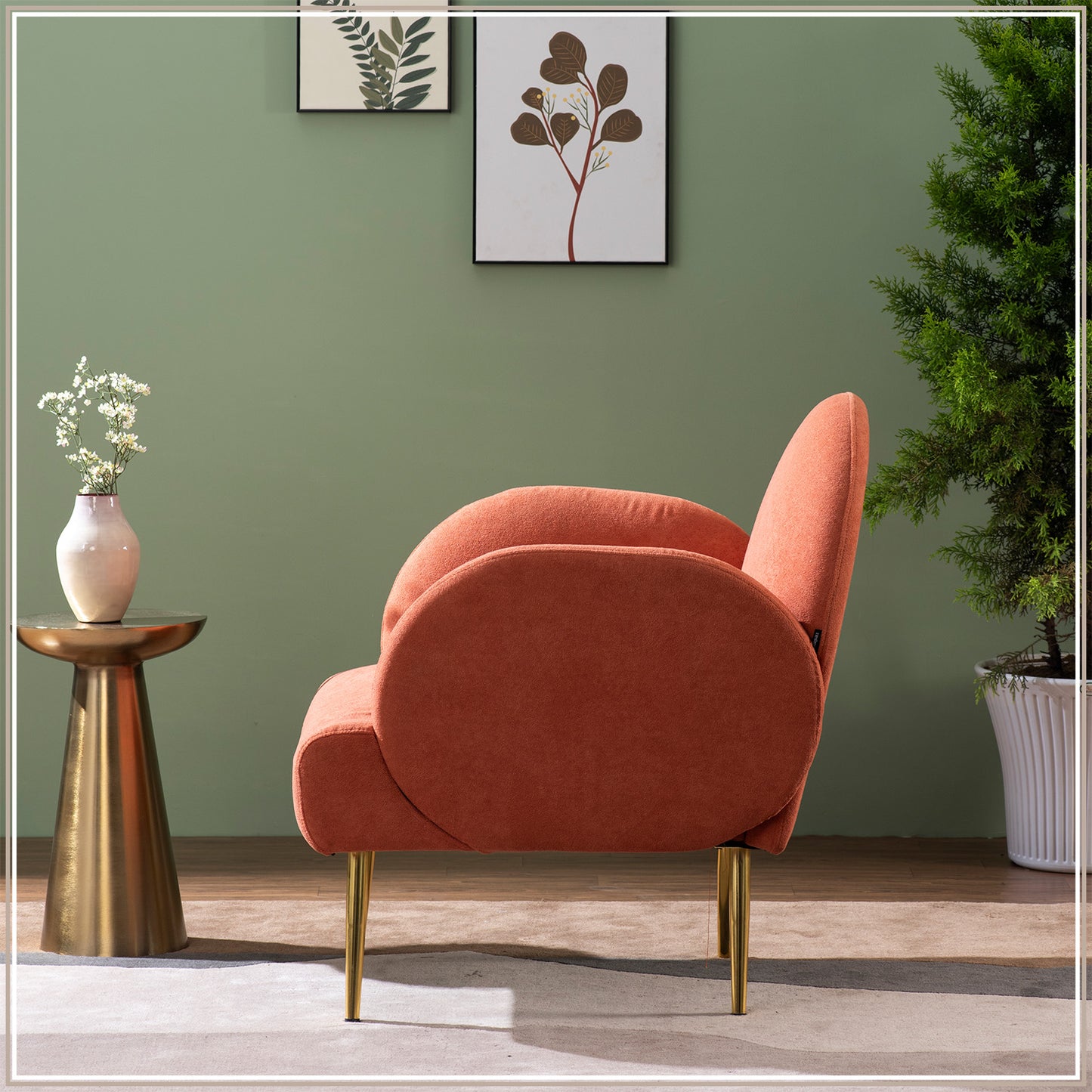 Sunshine Daydream Boucle Lounge Armchair in Orange Color | Nestroots