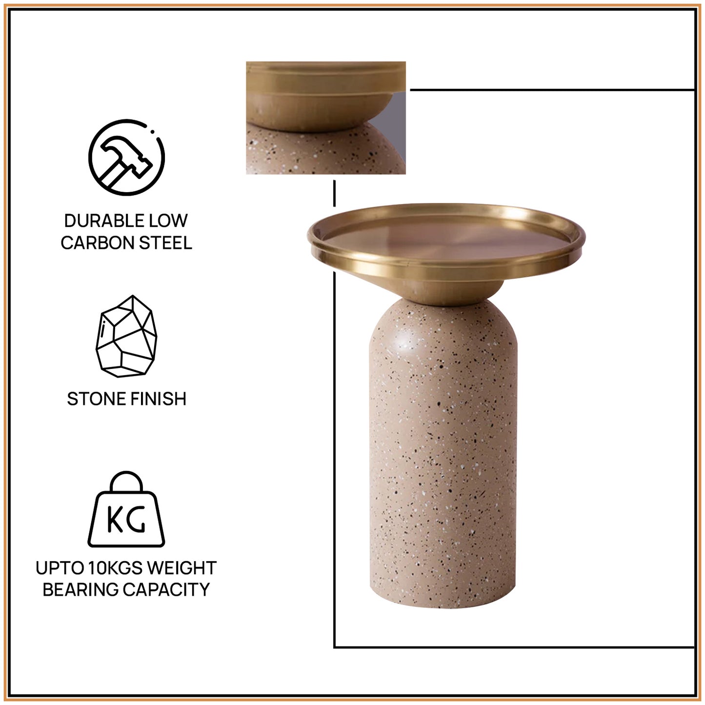 Modern Metallic Barrel Side Table for Living Room in Gold Color | Nestroots