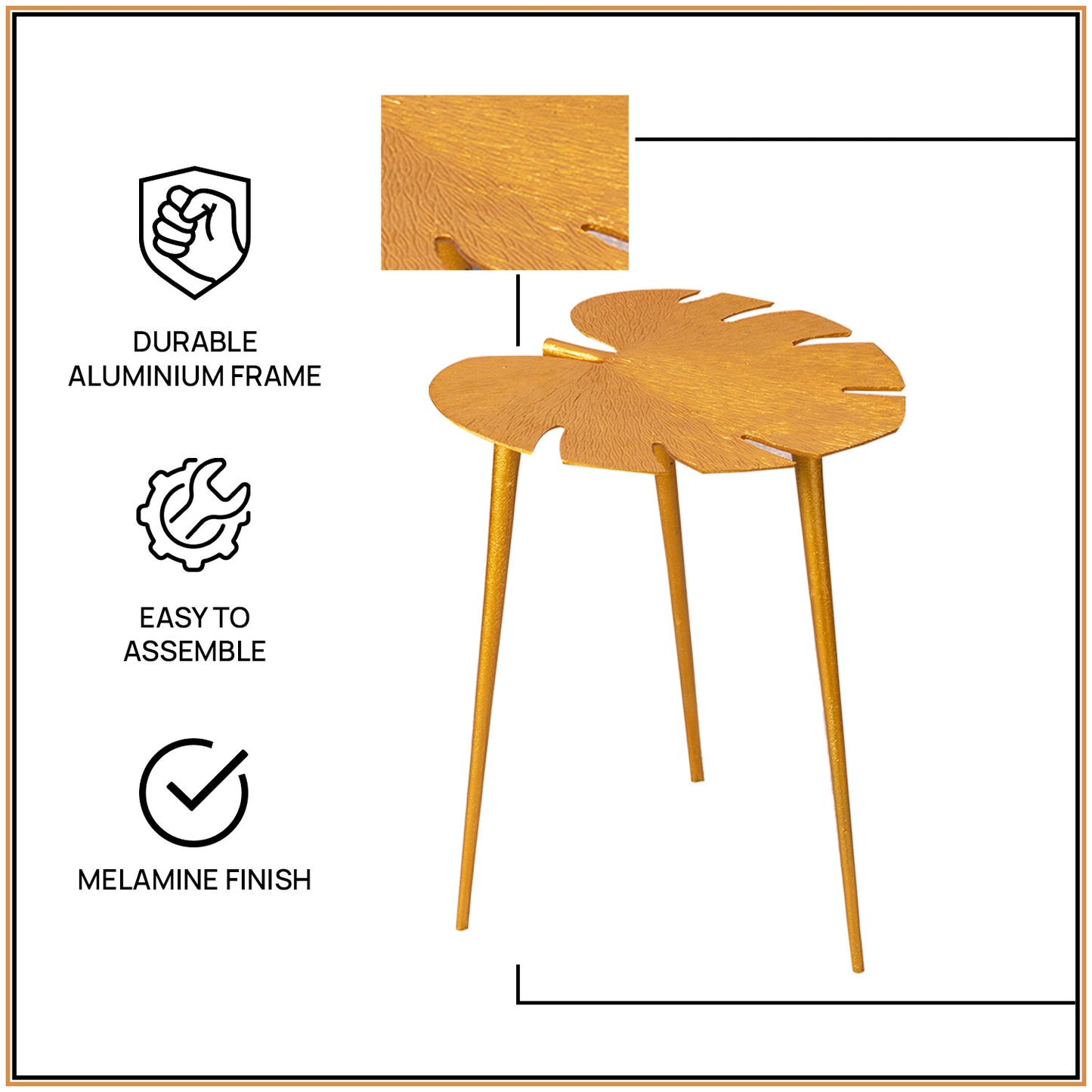 Cosmo Aluminium Leaf End Table in Gold Color
