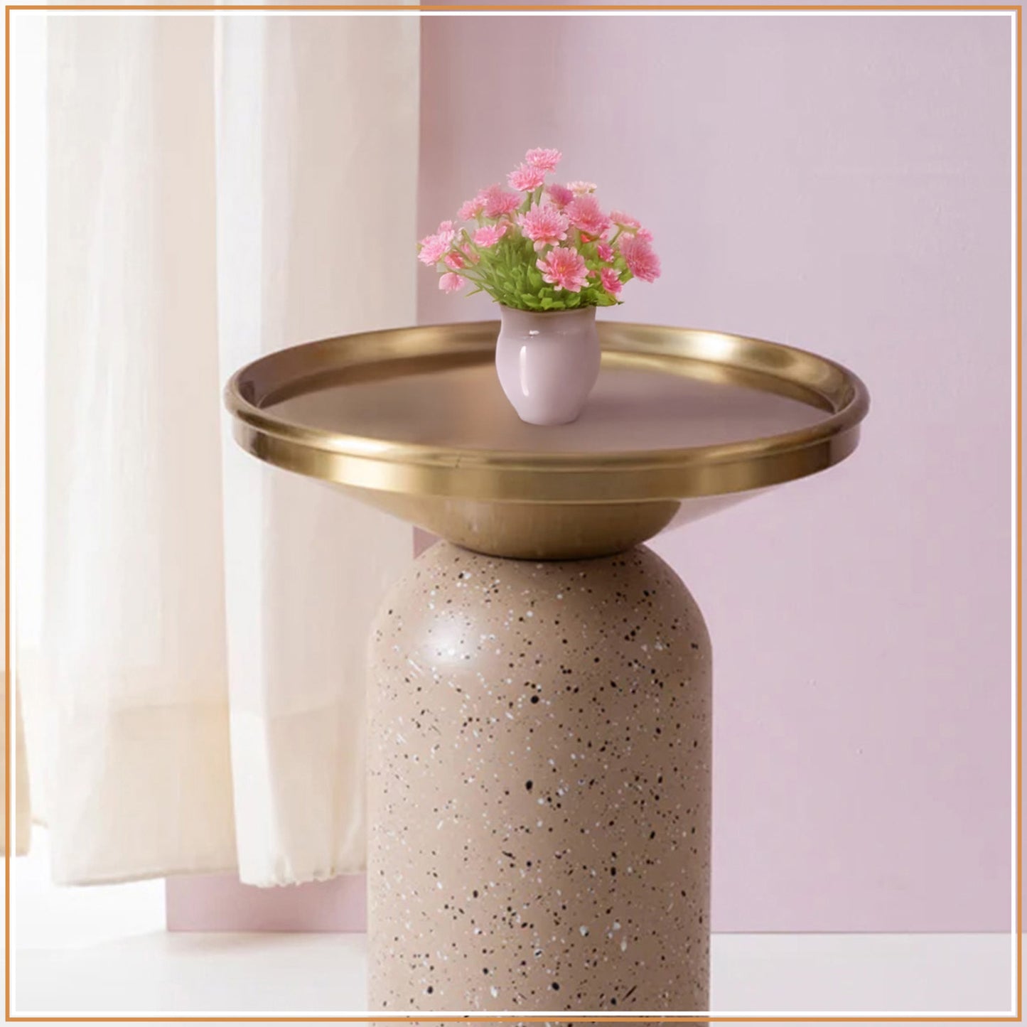 Modern Metallic Barrel Side Table for Living Room in Gold Color | Nestroots