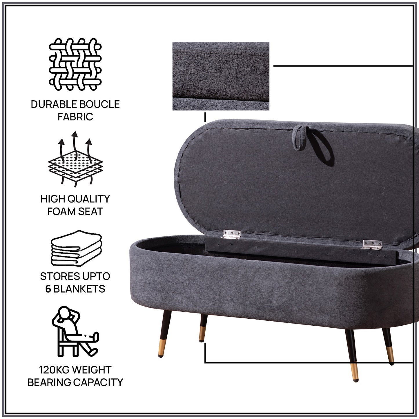 Smoky Daydream Ottoman Bench With Storage | Nestroots