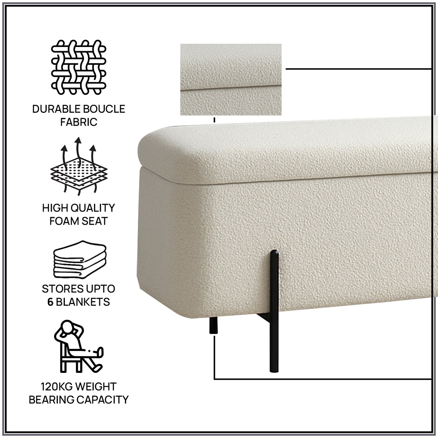 Ivory Bliss Storage  Bench | Nestroots