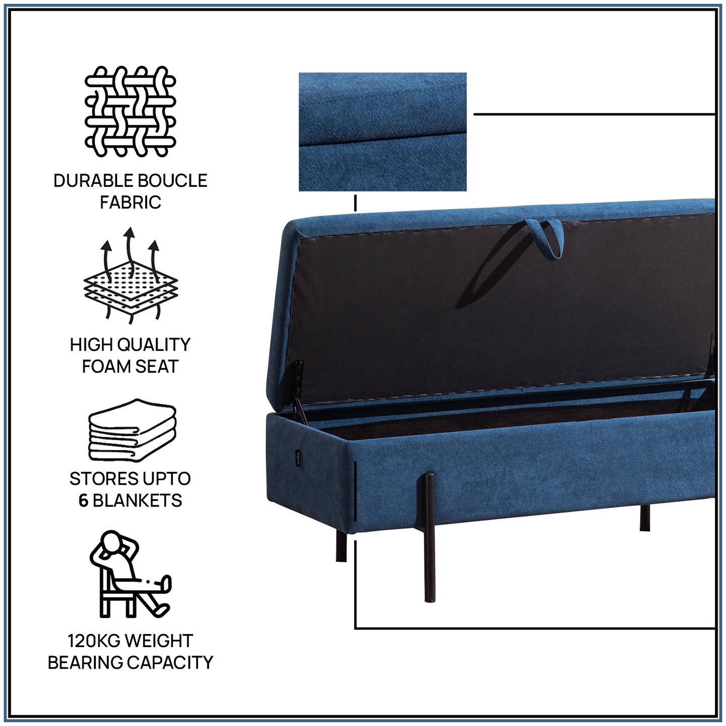 The Azure Escape Blue Ottoman Bench With Storage | Nestroots