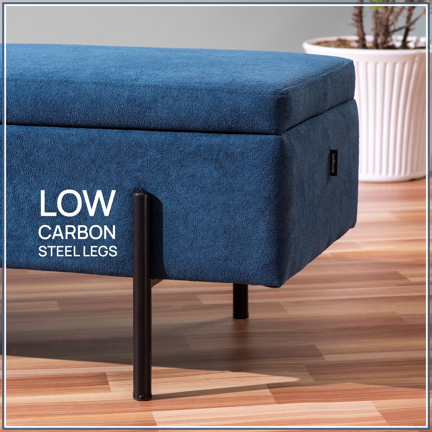 The Azure Escape Blue Ottoman Bench With Storage | Nestroots