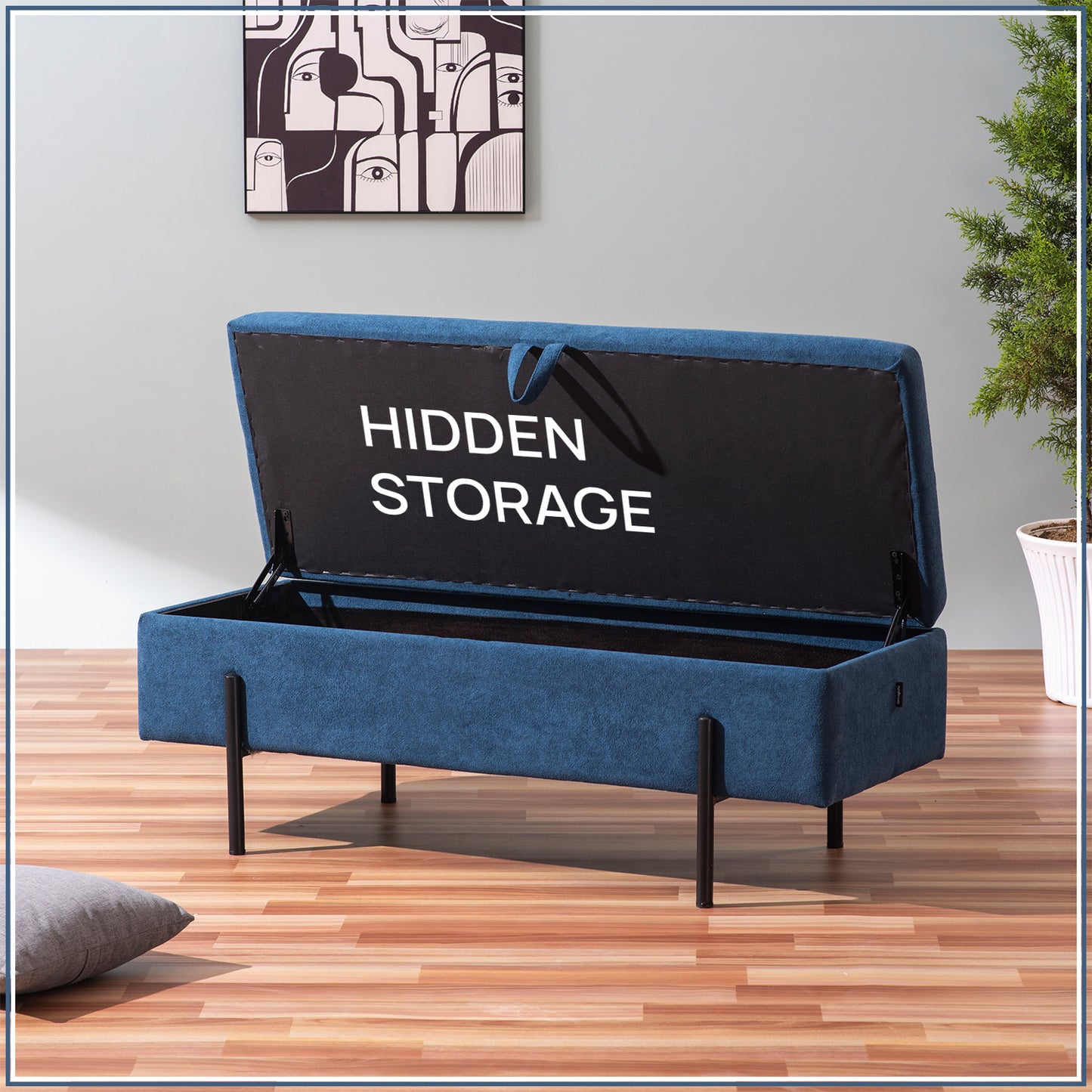 The Azure Escape Blue Ottoman Bench With Storage | Nestroots