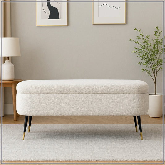 Ivory Escape Ottoman Bench With Storage | Nestroots