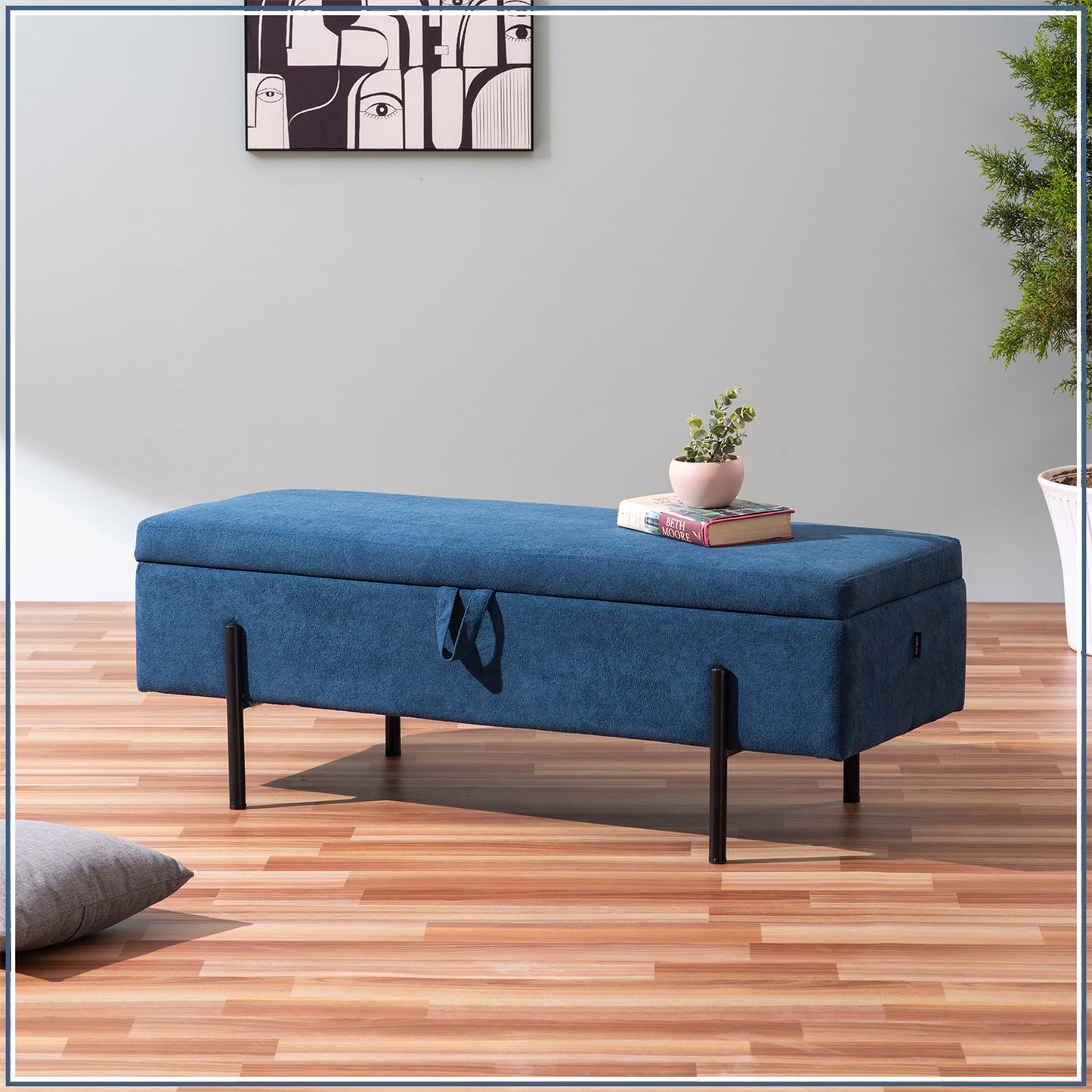 The Azure Escape Blue Ottoman Bench With Storage | Nestroots