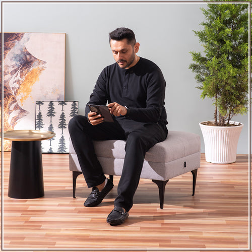 Mélange Vibes Cube Metallic Pouf Stool in Light Grey Color | Nestroots