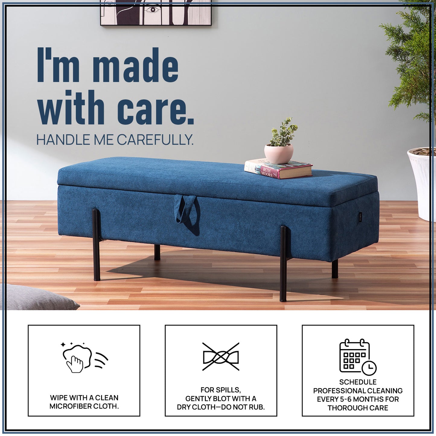 The Azure Escape Blue Ottoman Bench With Storage | Nestroots