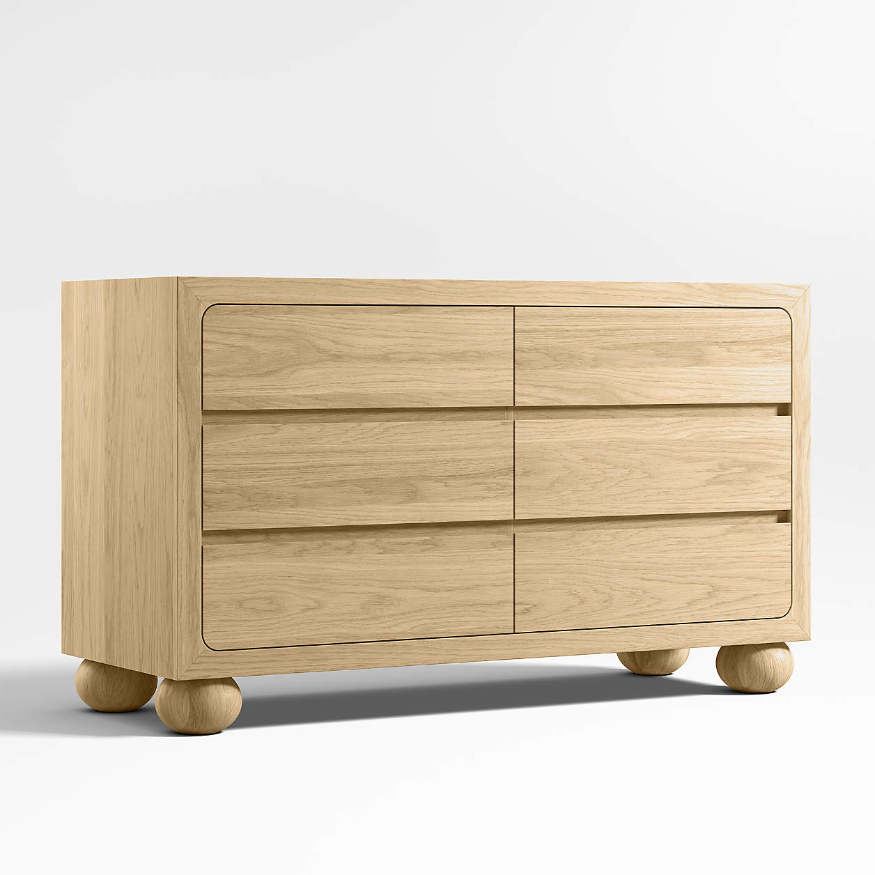 Emery 52" Natural Oak Wood Wide 6-Drawer Kids Dresser