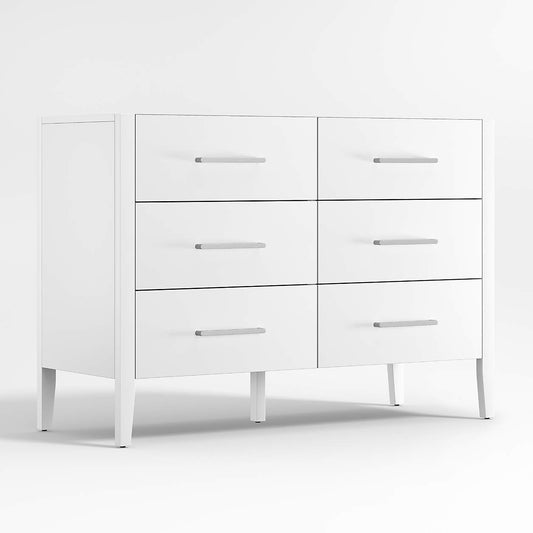 Ever Simple 48" White Wood 6-Drawer Kids Dresser