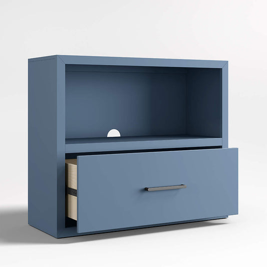 Ever Simple 36" Modular Slate Blue Wood Kids Bookcase with Drawer