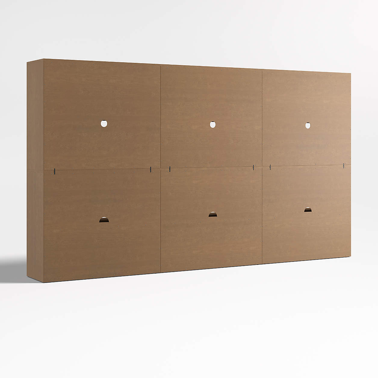 Ever Simple 108" Set of 3 Modular Natural Brown Wood Kids Open Bookcases with Drawers