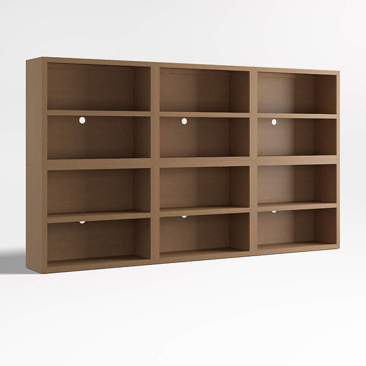 Ever Simple 108" Set of 3 Modular Natural Brown Wood Kids Open Bookcases