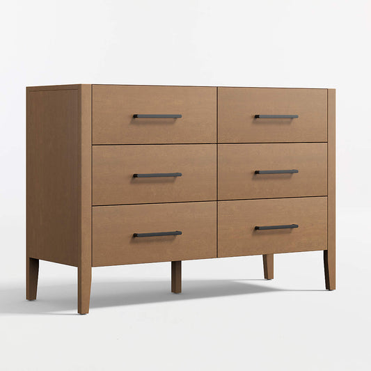 Ever Simple 48" Flax Brown Wood 6-Drawer Kids Dresser