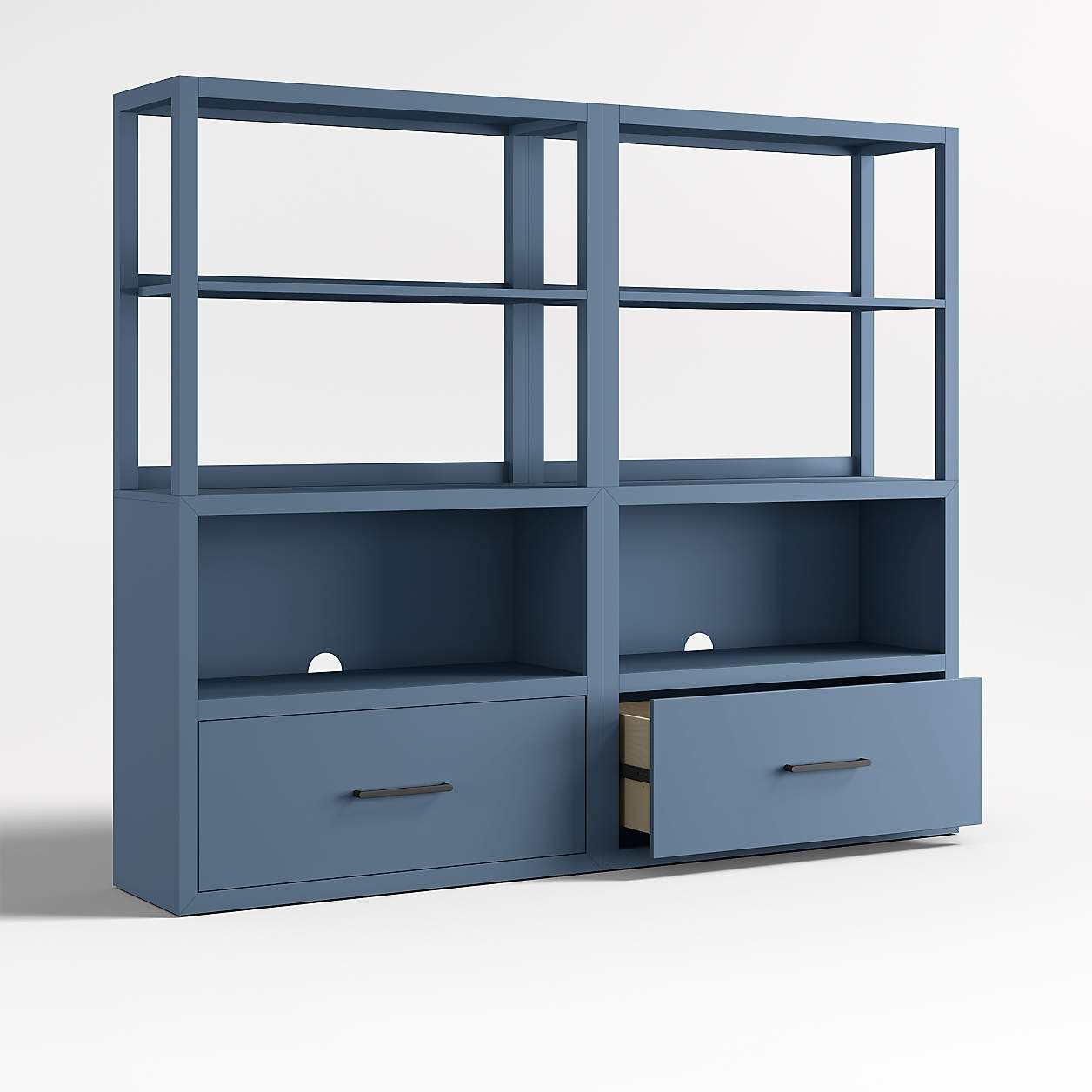 Ever Simple 72" Set of 2 Modular Slate Blue Wood Kids Drawer Bookcases with Hutches