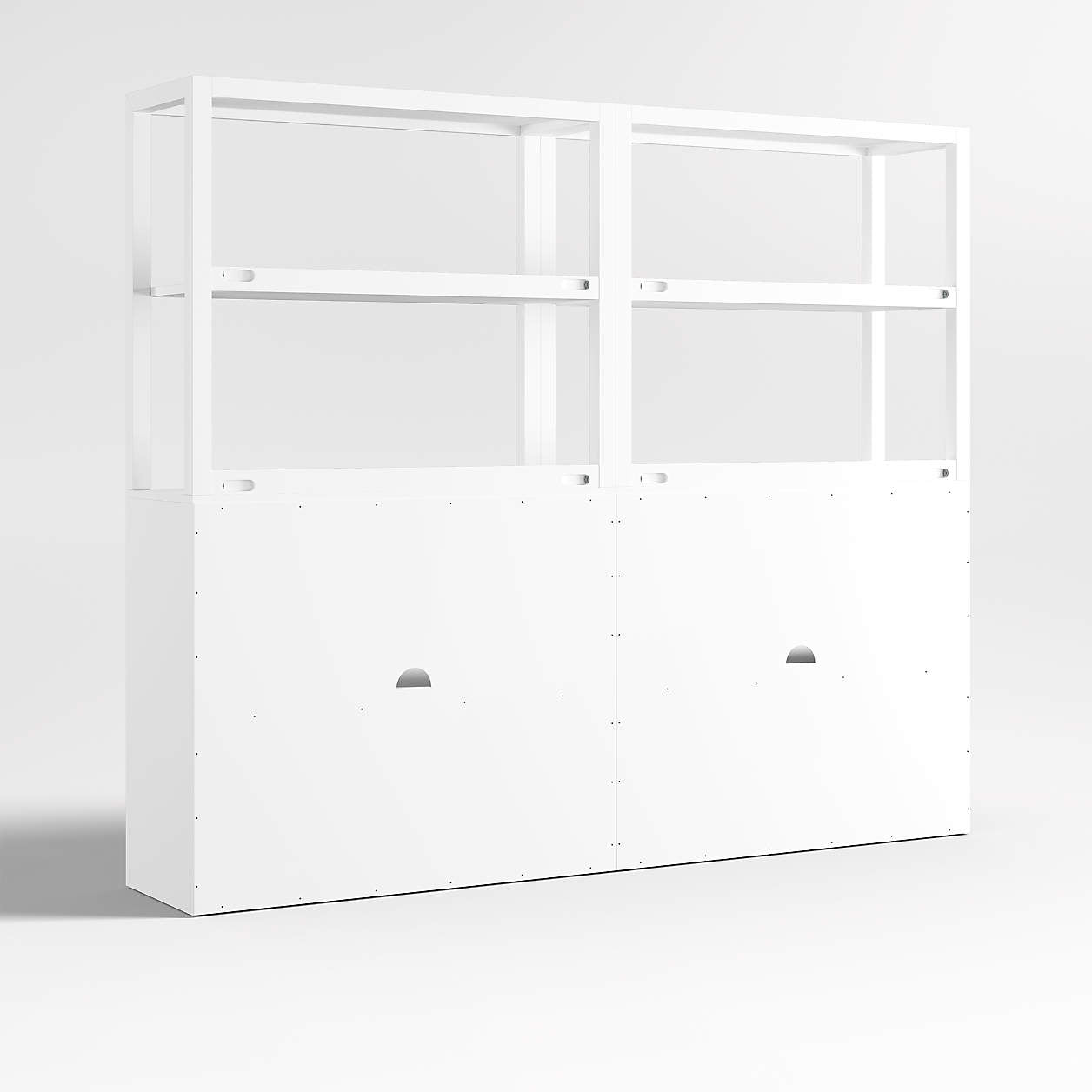 Ever Simple 72" Set of 2 Modular White Wood Kids Drawer Bookcases with Hutches