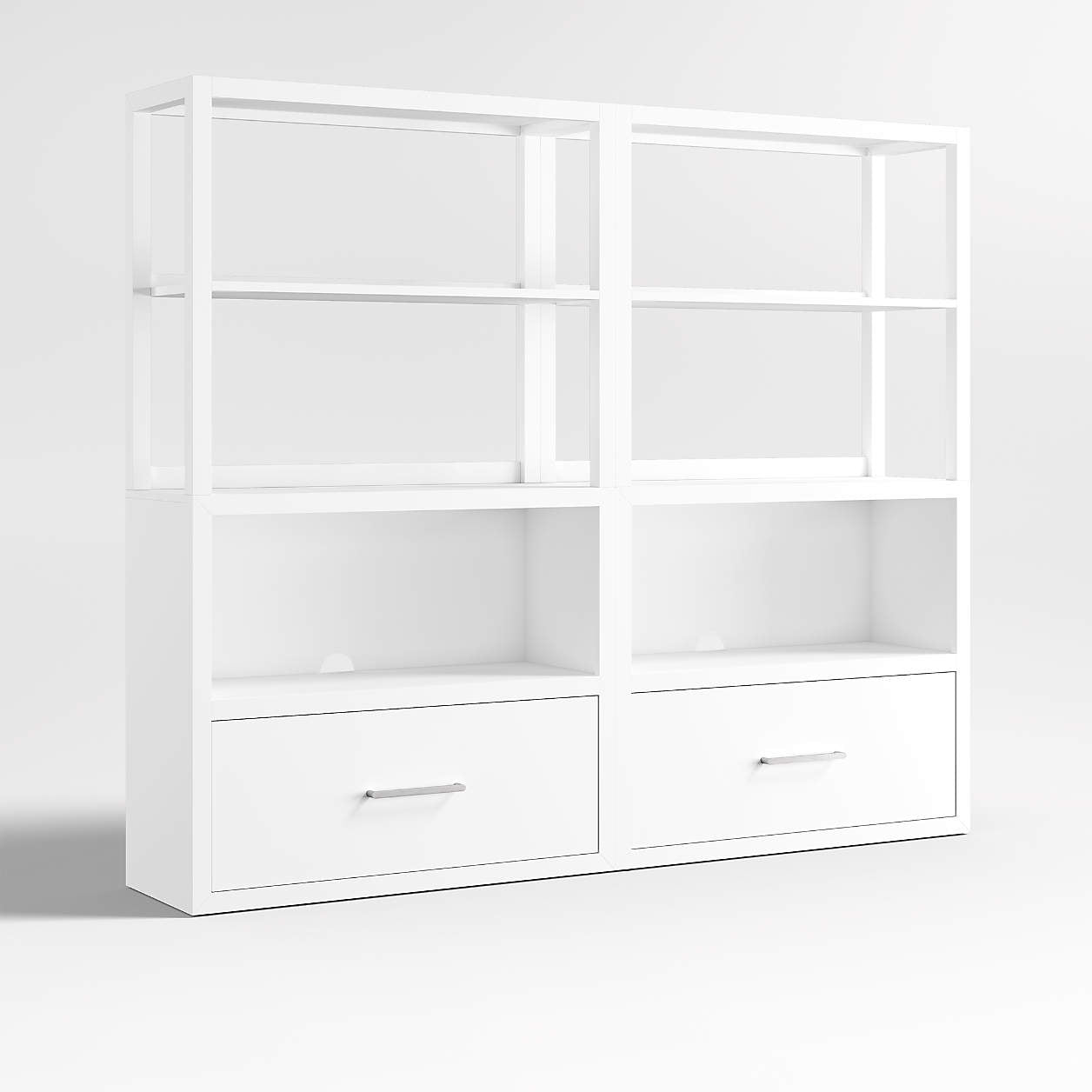 Ever Simple 72" Set of 2 Modular White Wood Kids Drawer Bookcases with Hutches