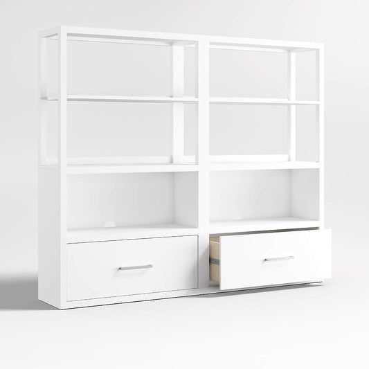 Ever Simple 72" Set of 2 Modular White Wood Kids Drawer Bookcases with Hutches