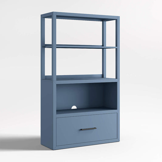 Ever Simple 36" Modular Slate Blue Wood Kids Drawer Bookcase with Hutch