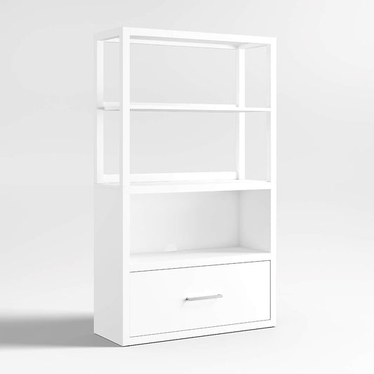 Ever Simple 36" Modular White Wood Kids Drawer Bookcase with Hutch
