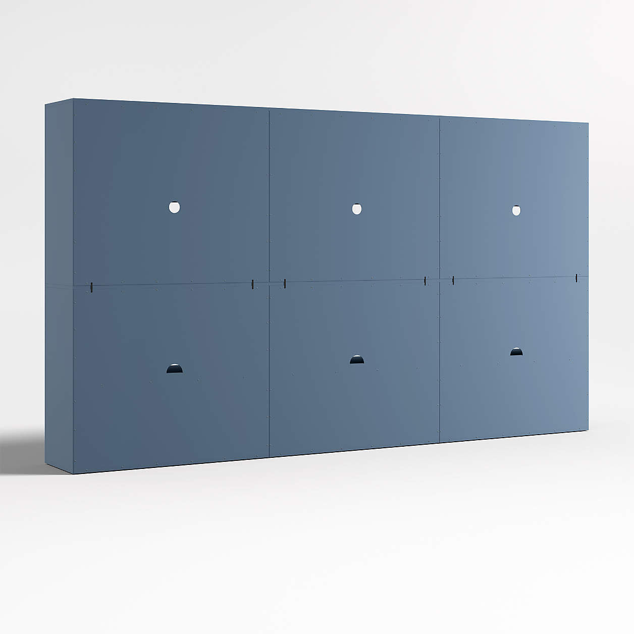 Ever Simple 108" Set of 3 Modular Slate Blue Wood Kids Open Bookcases with Drawers