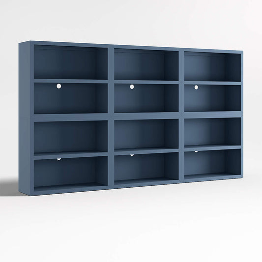 Ever Simple 108" Set of 3 Modular Slate Blue Wood Kids Open Bookcases