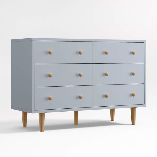 Finn 51" Mist Blue Wood Wide 6-Drawer Kids Dresser