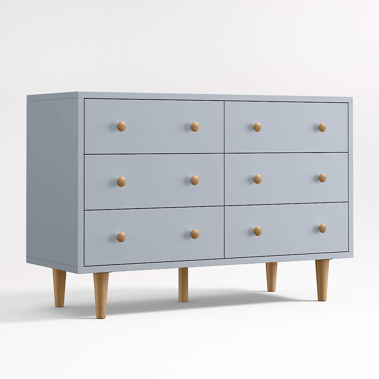 Finn 51" Mist Blue Wood Wide 6-Drawer Kids Dresser