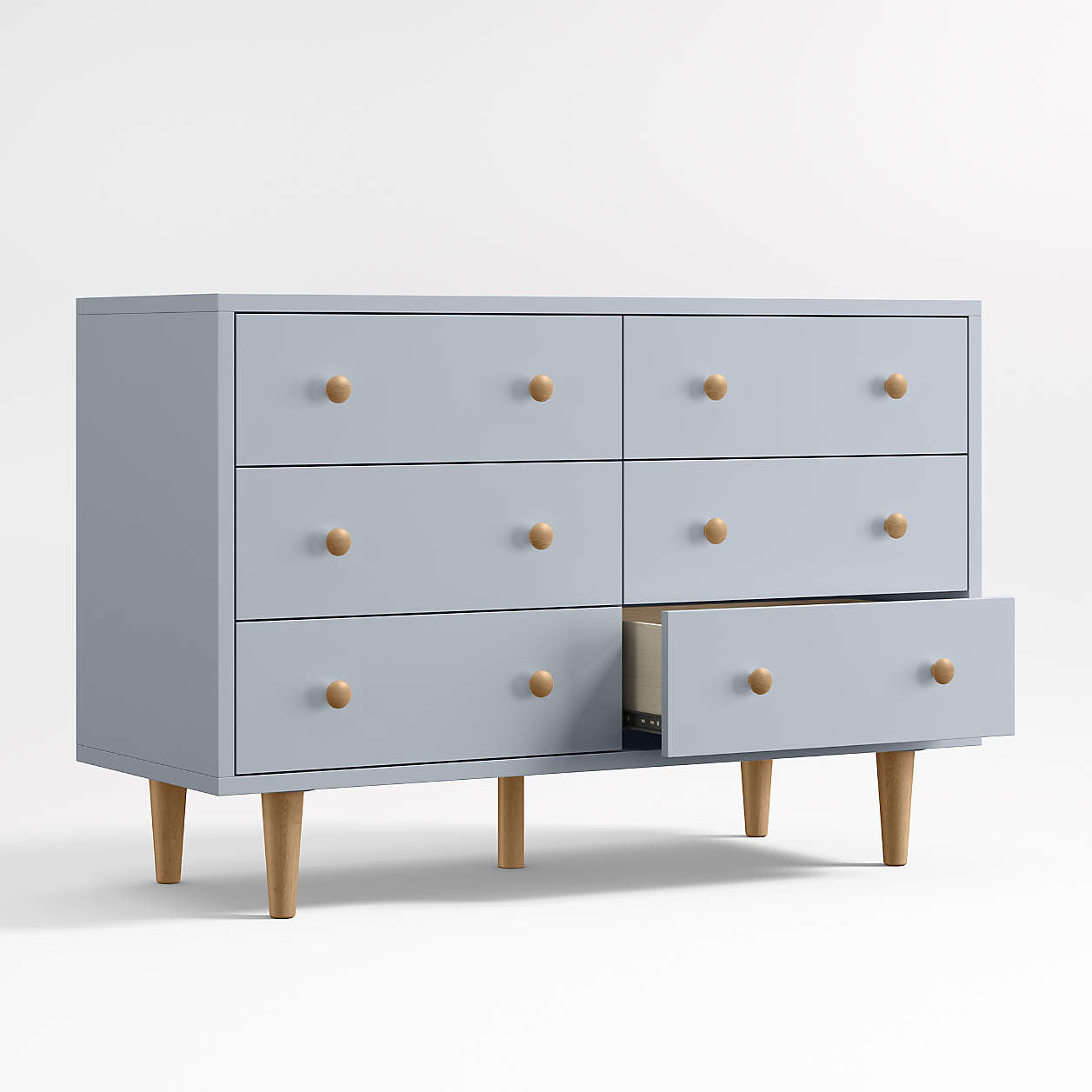 Finn 51" Mist Blue Wood Wide 6-Drawer Kids Dresser