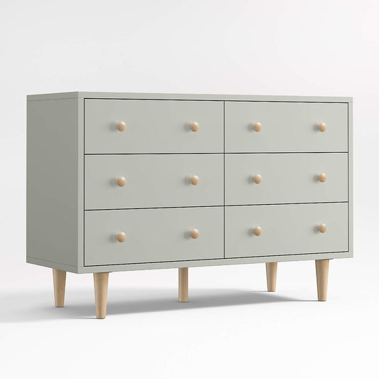 Finn 51" Sage Green Wood Wide 6-Drawer Kids Dresser