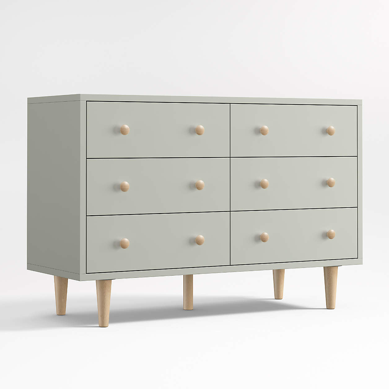 Finn 51" Sage Green Wood Wide 6-Drawer Kids Dresser
