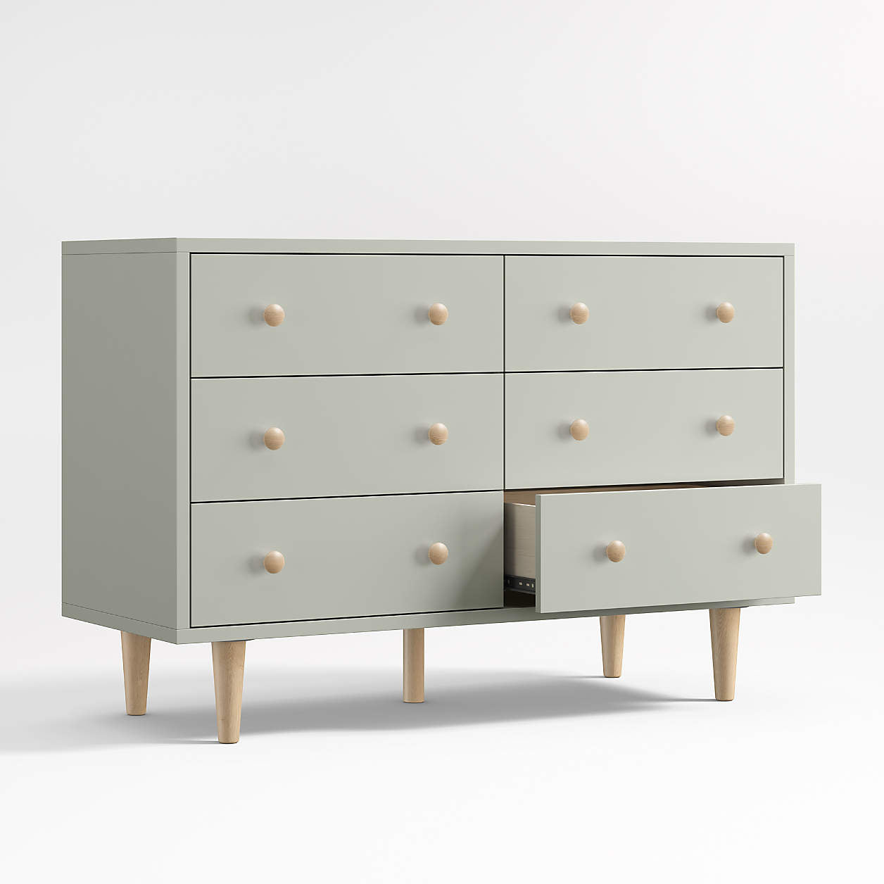 Finn 51" Sage Green Wood Wide 6-Drawer Kids Dresser